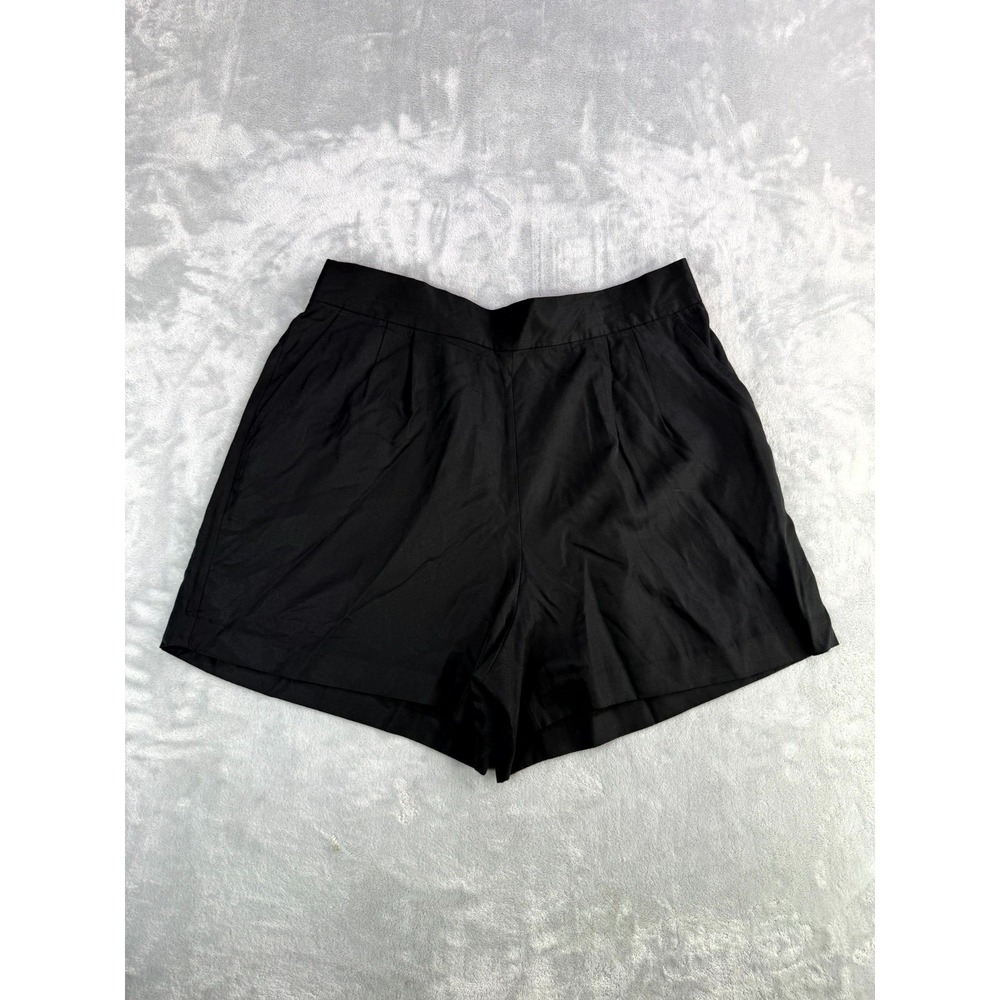 Banana Republic Tencel Shorts Womens 14 Black Pleated High Rise Preppy Pull On
